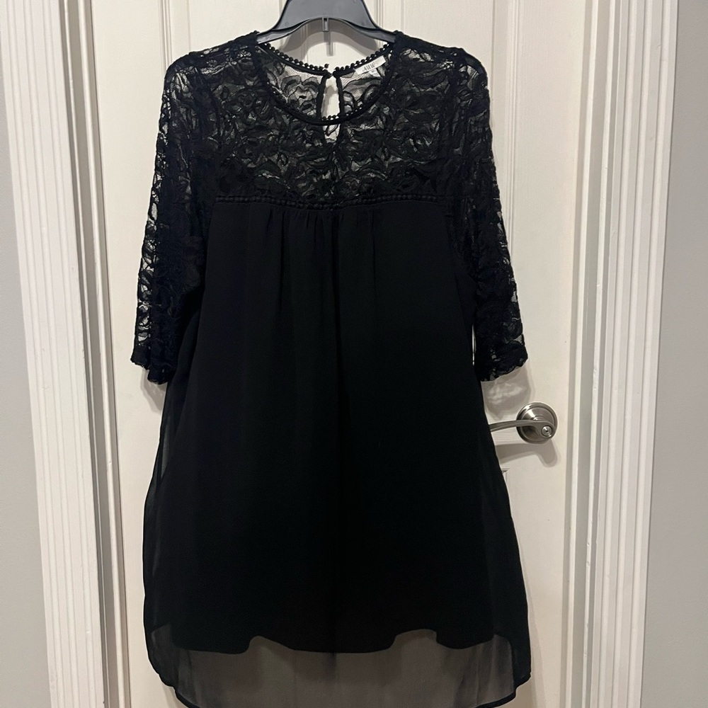 AUW Black Lace Detail Chiffon Top
